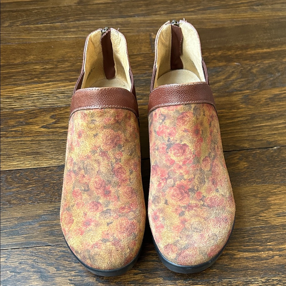 Alegria Floral Ankle Boots - Brown and Red Muted Colors.  Size 38.